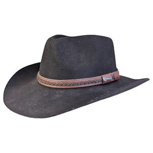 Outback Trading Co Broken Hill Black Wool Tassy Crusher Western Hat | Size Small
